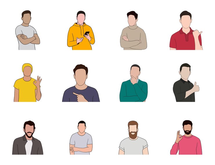 Vetor grátis isolado jovem bonito em poses diferentes na ilustração de fundo branco