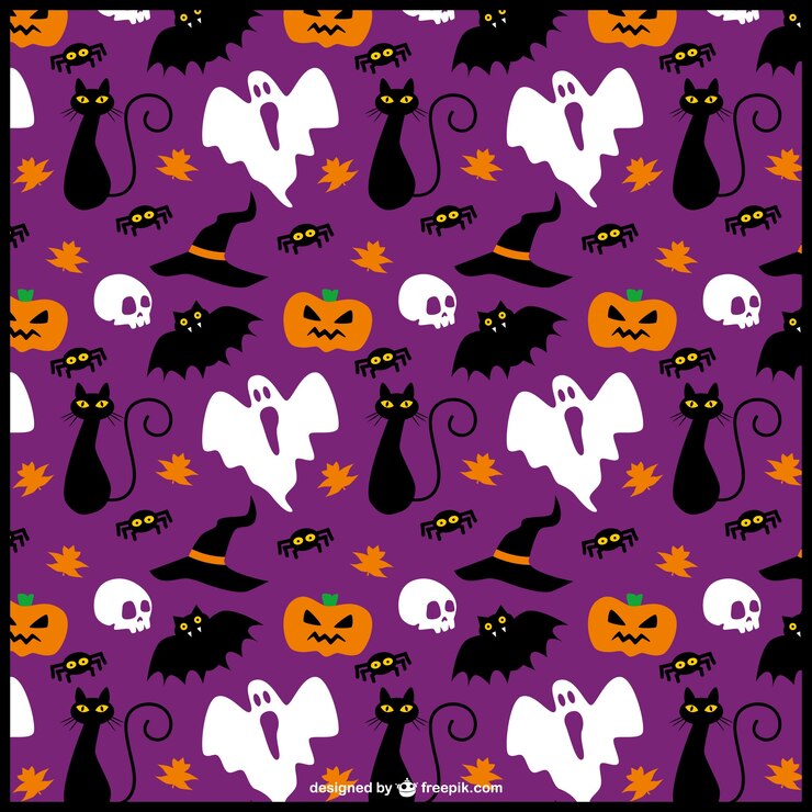 Vetor grátis itens engraçados de halloween padrão editável