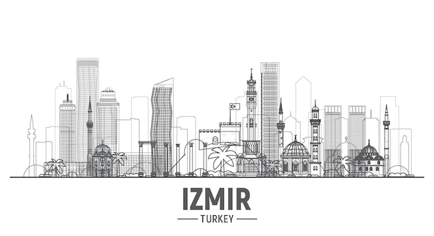 Izmir Turquia alinha o horizonte da cidade Ilustração vetorial de acidente vascular cerebral Conceito de viagens e turismo de negócios com edifícios modernos Imagem para banner ou site