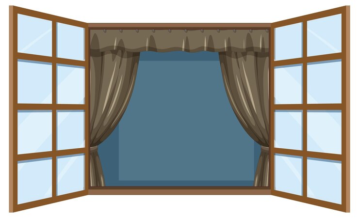 Vetor grátis janela aberta com cortinas