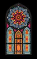 Vetor grátis janela de mosaico de vitrais vertical central da ilustração vetorial plana da igreja gótica