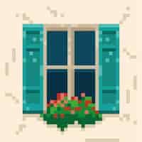 Vetor grátis janela pixelizada com cena de flores