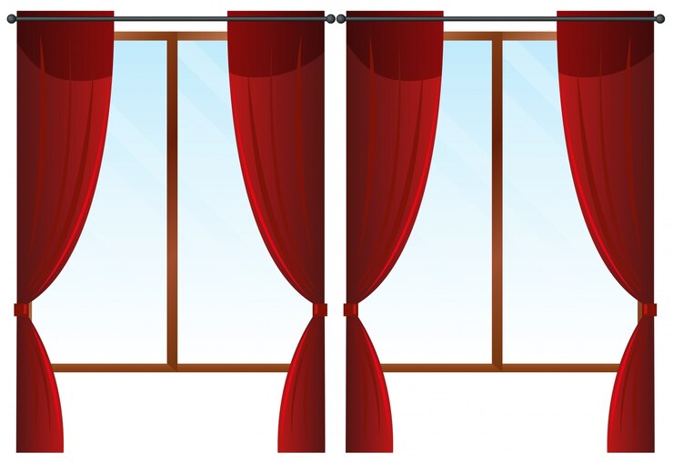 Vetor grátis janelas com cortinas vermelhas