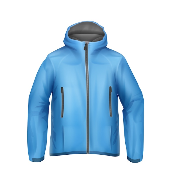 Jaqueta esporte unissex em softshell de vetor azul com capuz, vista frontal isolada no fundo branco