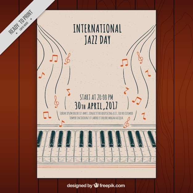 Vetor grátis jazz desenhados à mão brochura de piano