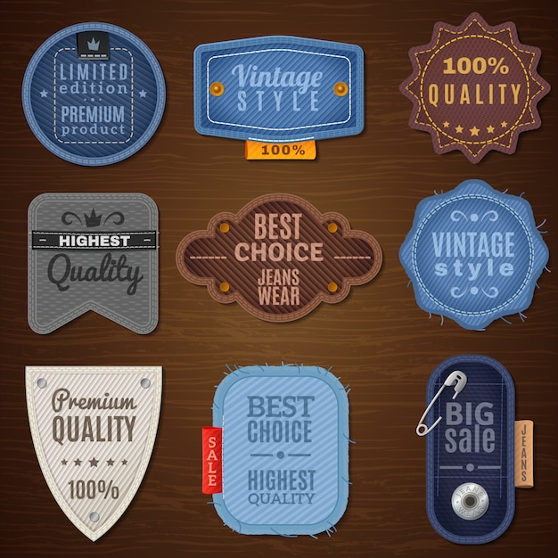 Vetor grátis jeans label icons