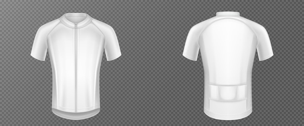 Jérsei de ciclismo, maquete de vetor de t-shirt de bicicleta branca, roupas esportivas, vista frontal e traseira. roupas esportivas, modelo de camisa com mangas curtas isolado em fundo transparente, ilustração 3d realista