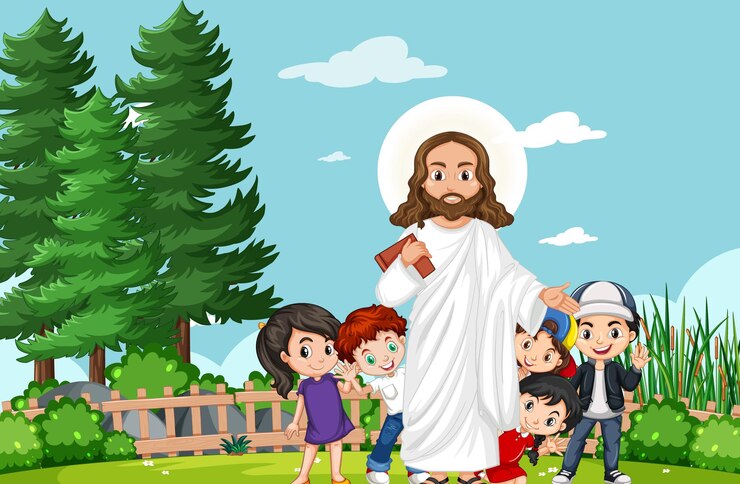 Vetor grátis jesus com crianças no parque