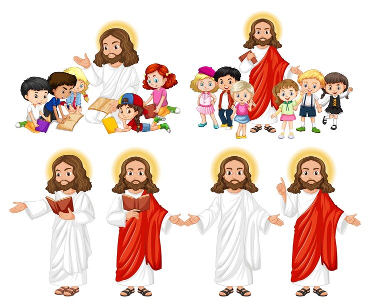 Vetor grátis jesus e crianças felizes