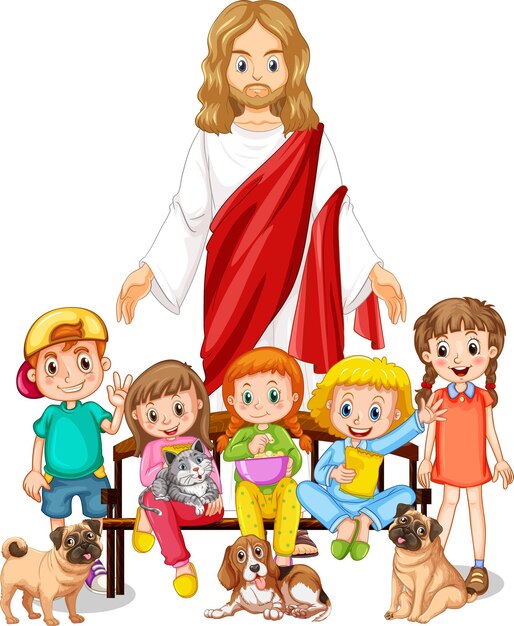 Jesus e crianças no fundo branco