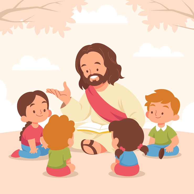 Vetor grátis jesus plano com ilustração de crianças