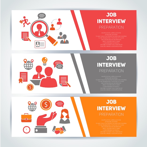 Vetor grátis job interview flat banner template set e composição de elementos