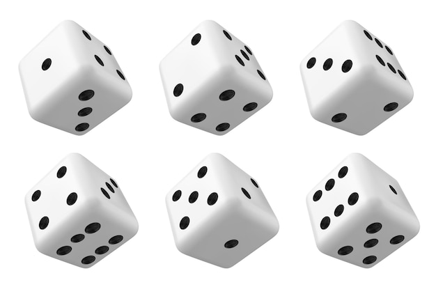 Vetor grátis jogar 3d isolado branco jogo de cassino vetor de dados realista rolando morrer conjunto de objetos de cubo de jogo chance de rolagem de sorte com três dois 6 e 1 ilustração lateral de objeto risco oportunidade de gamão de vegas