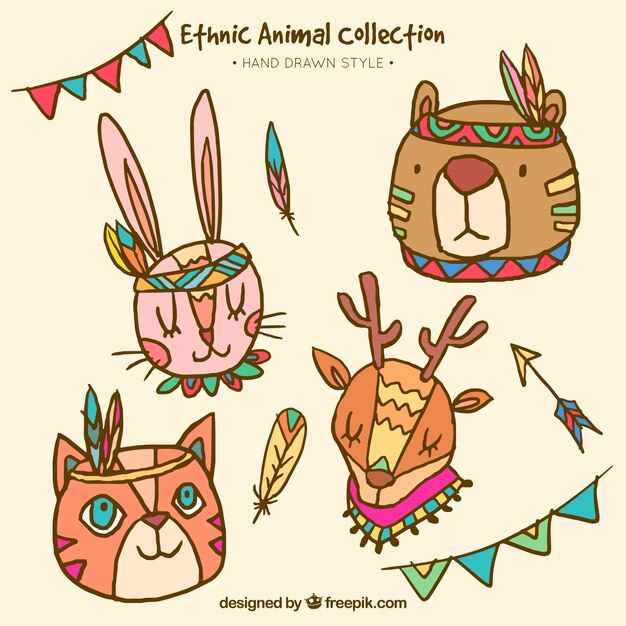 Jogo da mão engraçado desenhada animais étnicos