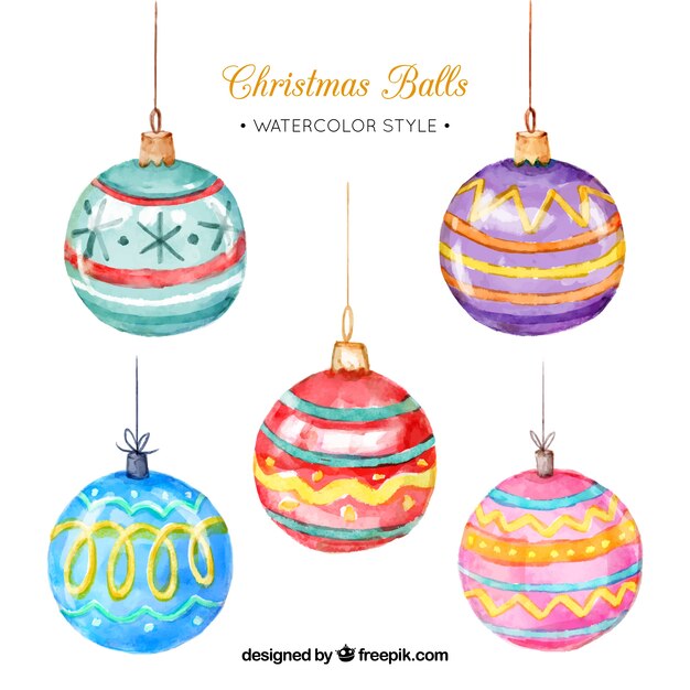 Jogo de cinco aquarela bolas decorativas de Natal