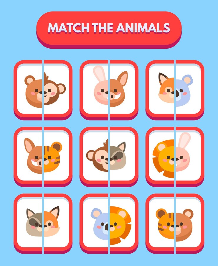 Vetor grátis jogo de combinação colorido com pacote de elementos fofos
