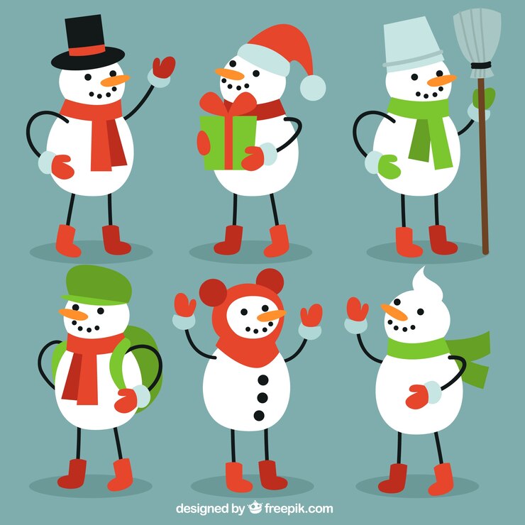 Vetor grátis jogo de elementos do inverno dos bonecos de neve