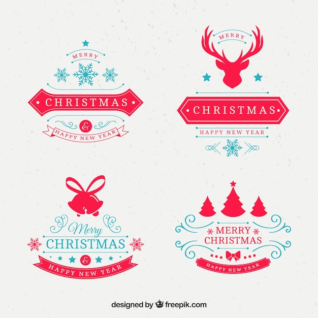 Jogo de emblemas de natal decorativas em estilo retro