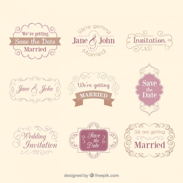 Jogo de emblemas decorativos casamento no estilo do vintage