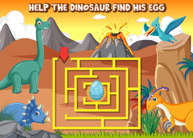 Vetor grátis jogo de labirinto no tema do dinossauro