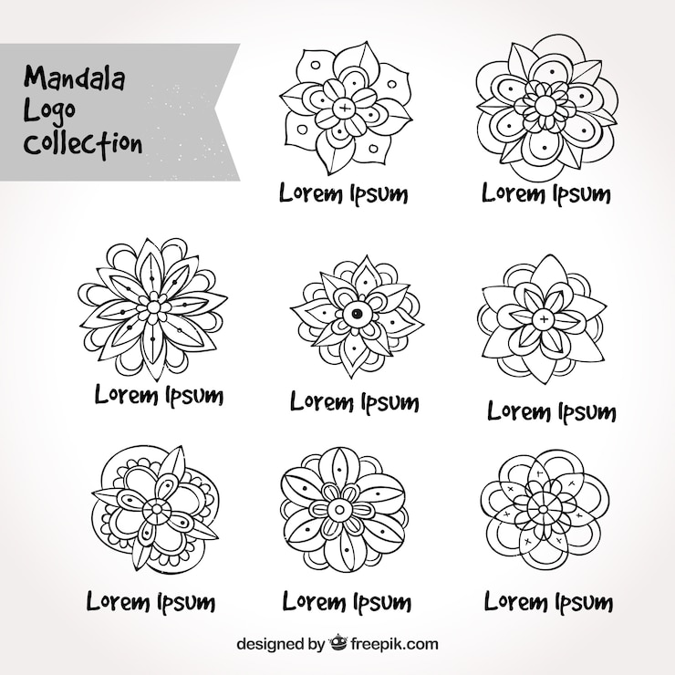 Vetor grátis jogo de logos desenhados mão das mandalas