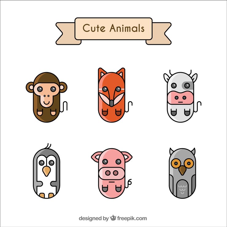 Vetor grátis jogo de seis animais geométricas