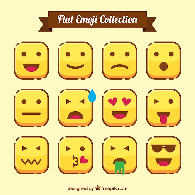 Jogo dos emoticons quadrados em design plano