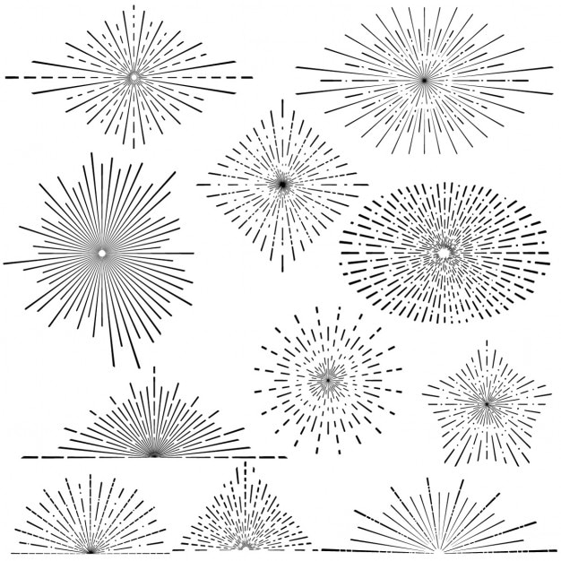 Jogo dos sunbursts handdrawn vintage em diferentes formas