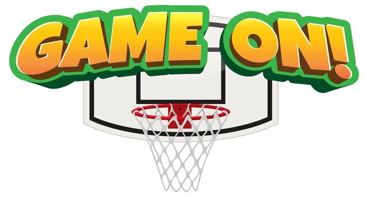 Vetor grátis jogo em basketball hoop banner de texto com ícone