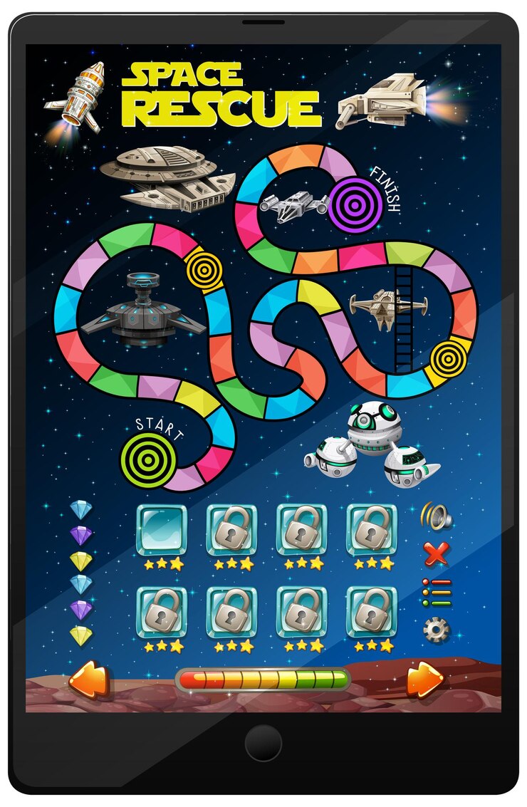 Vetor grátis jogo espacial na tela do tablet