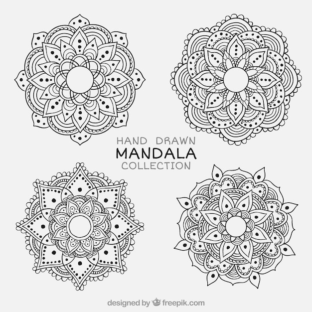 Jogo, mão, tirado, ornamental, mandalas