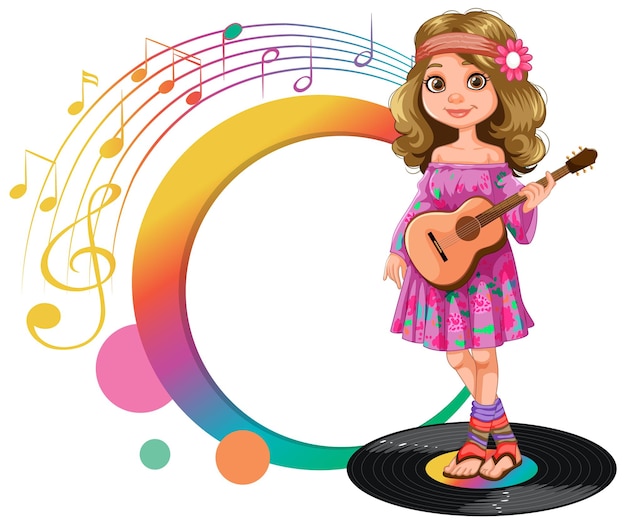 Jovem garota tocando guitarra com notas musicais