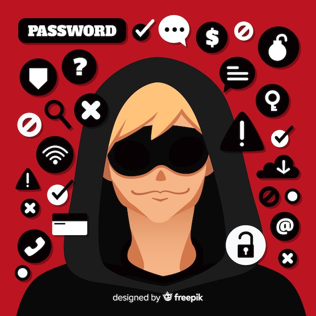 Jovem hacker anônimo com design plano