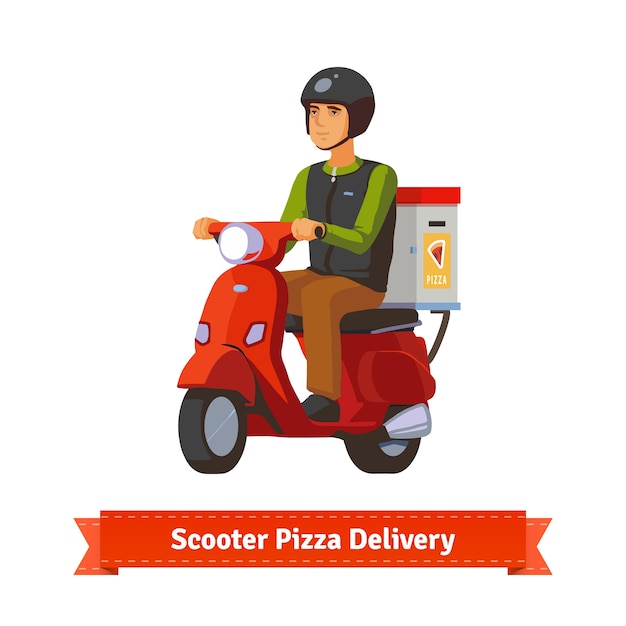 Vetor grátis jovem, scooter, entrega, pizza