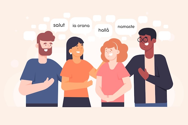 Vetor grátis jovens falando em coleção de ilustrações de diferentes idiomas