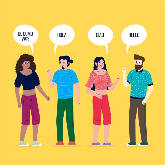 Jovens falando em diferentes idiomas