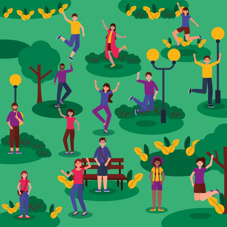 Vetor grátis jovens felizes no parque