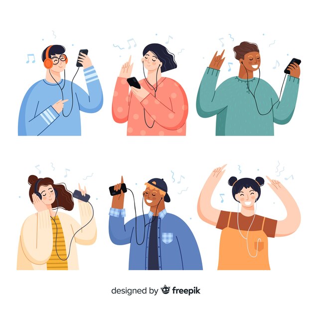 Jovens ouvindo design de música