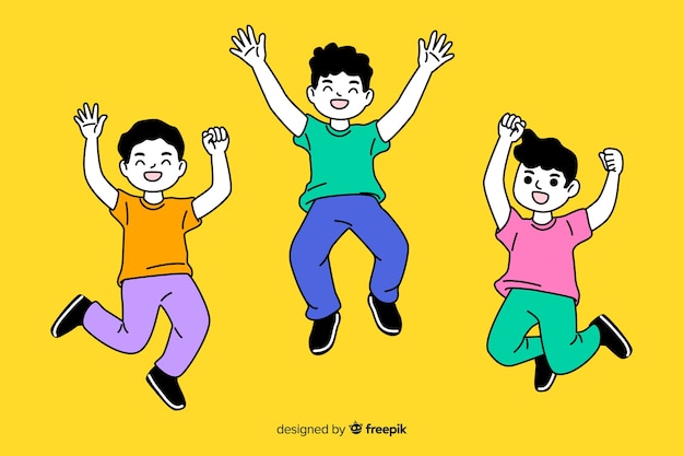Jovens pulando no estilo de desenho coreano