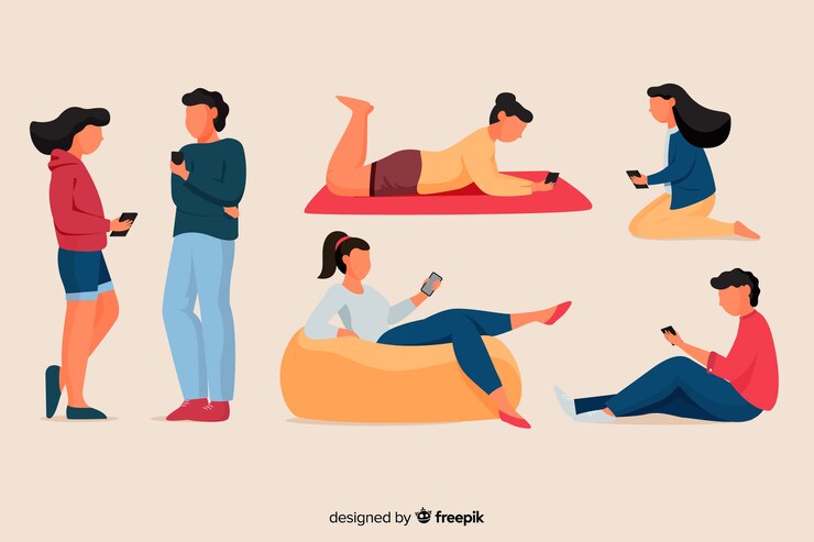 Vetor grátis jovens, segurando sua coleção de smartphones