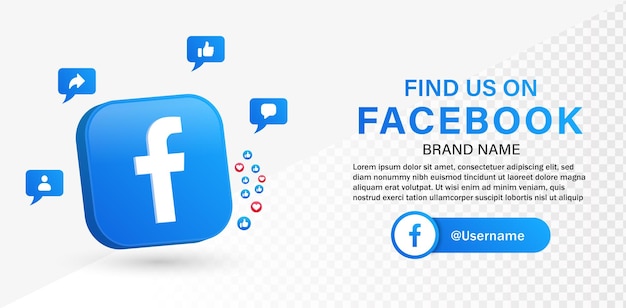 Junte-se a nós no facebook ícone do logotipo 3d banner de logotipos de mídia social e ícones de notificação na bolha do discurso Vetor Premium