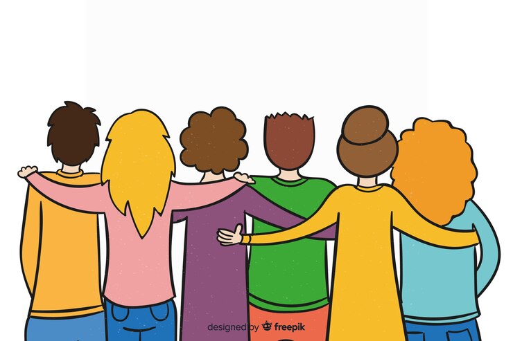 Vetor grátis juventude pessoas abraçando juntos fundo