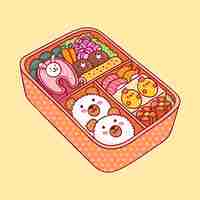 Vetor grátis kawaii bento asiático lancheira japonesa