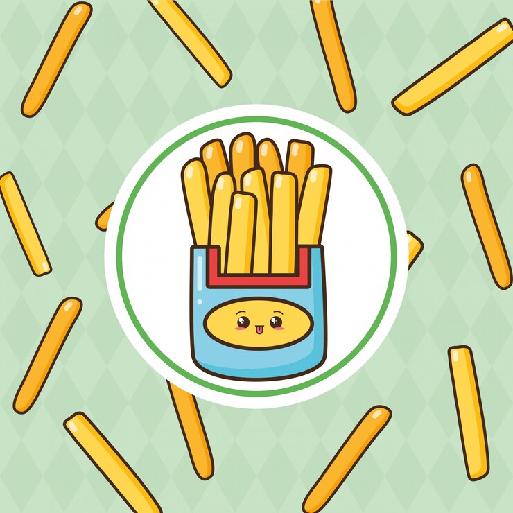 Vetor grátis kawaii fast-food frieas bonito com ilustração de batatas fritas