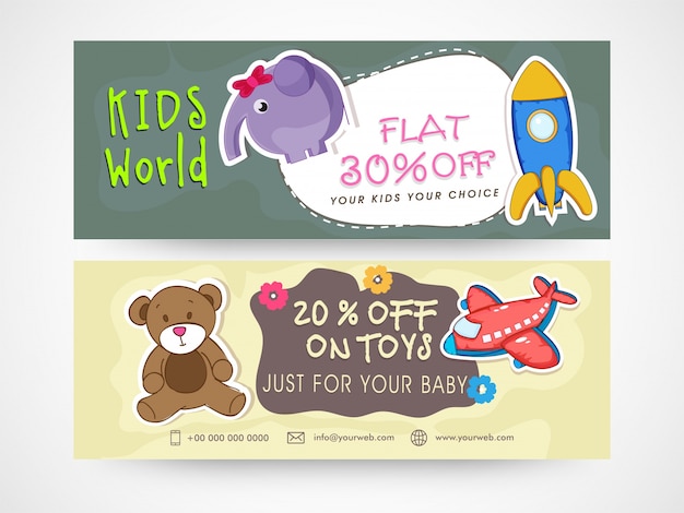 Kids world, toy's sale e discount website� cabeçalhos ou banners definidos.