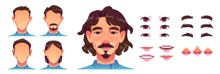 Vetor grátis kit de construção de avatar de homem