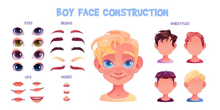 Vetor grátis kit de construção de avatar de menino