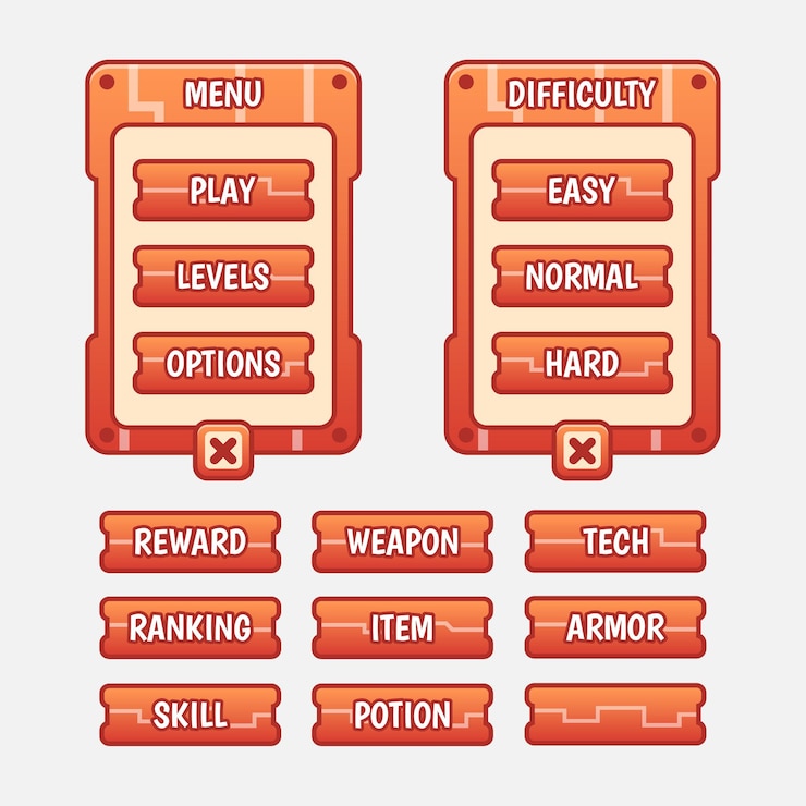 Vetor grátis kit de gui de modelo de jogo vetorial