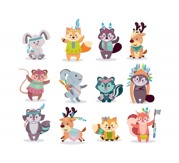 Vetor grátis kit de ícones de personagens boho da floresta