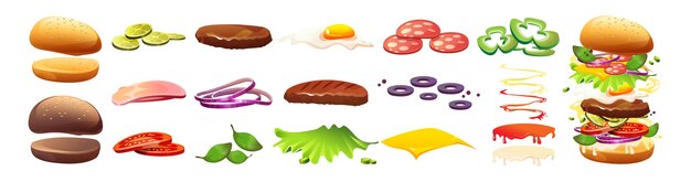 Kit de ingredientes de hambúrguer para construtor de fast food